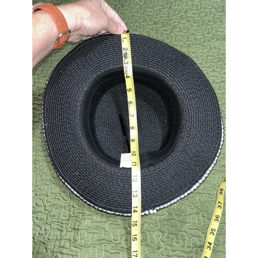 Black Straw Hat With Beaded  Detail , Sun‎ hat , Halloween